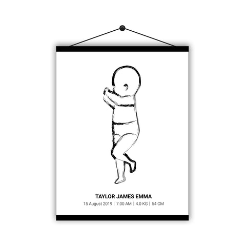 Personalised Baby Birth Poster Print Outline Drawing Hanging Magnetic Poster - Ai Printing