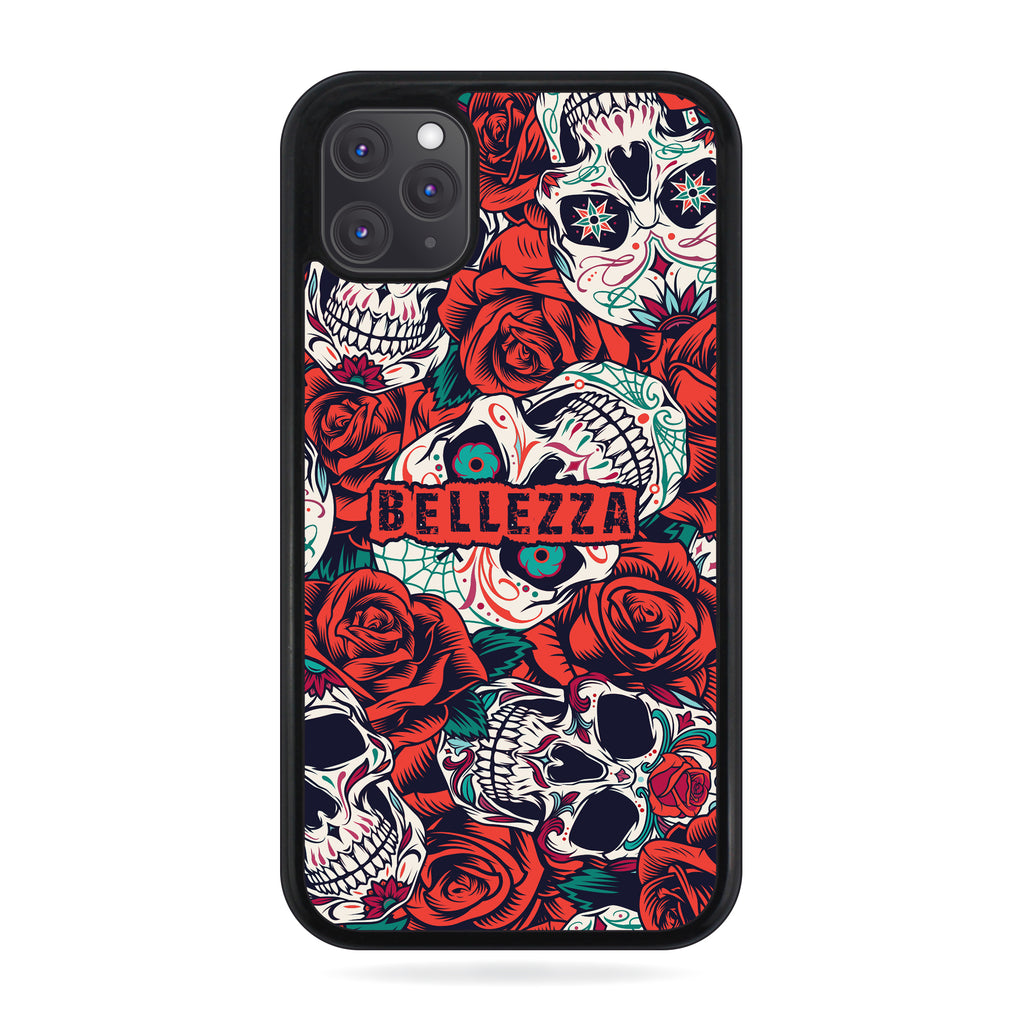 Personalised Name Initial Sugar Skull Red Rose Background  - Personalised Phone Case - Ai Printing
