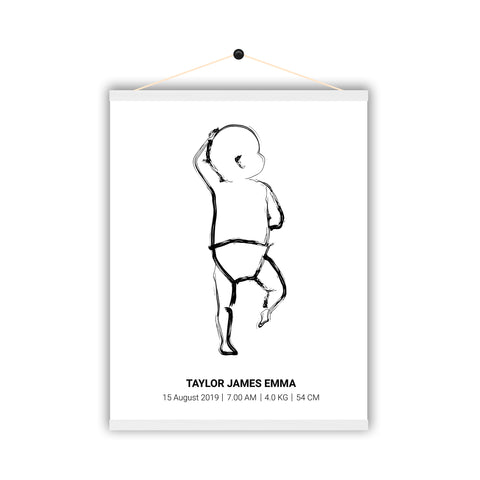 Personalised Baby Birth Poster Print Outline Drawing Hanging Magnetic Poster - Ai Printing