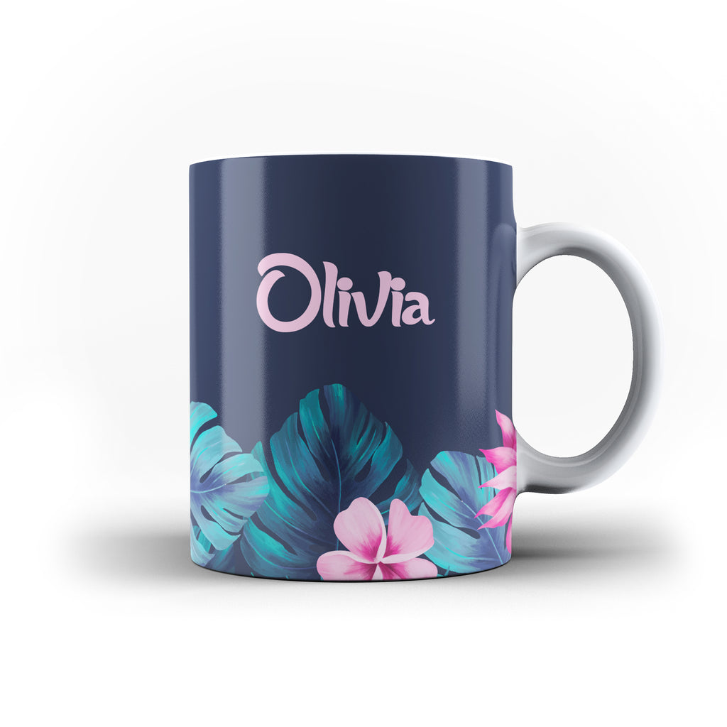 Personalised Name Initial Tropical Floral Background - Personalised Mug - Ai Printing