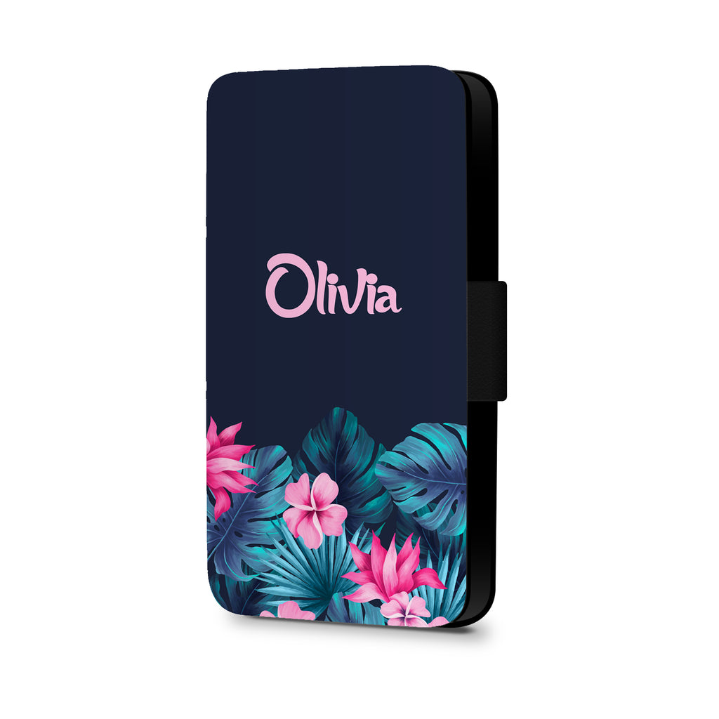 Personalised Name Initial Tropical Floral Background - Personalised Faux Leather Case - Ai Printing