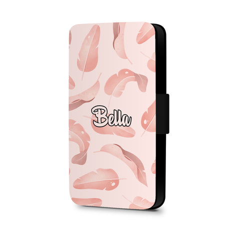 Personalised Name Initial Tropical Flamingo Bird Feather Background - Personalised Faux Leather Case - Ai Printing