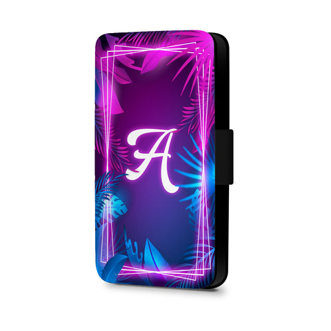 Personalised Name Initial Tropical Neon Background - Personalised Faux Leather Case - Ai Printing