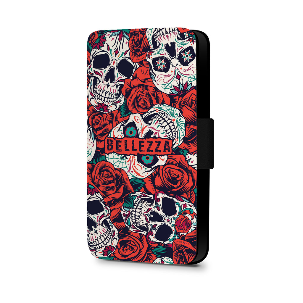 Personalised Name Initial Sugar Skull Red Rose Background - Personalised Faux Leather Case - Ai Printing
