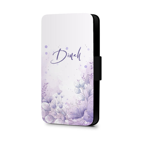 Personalised Name Initial Light Purple Floral Background - Personalised Faux Leather Case - Ai Printing