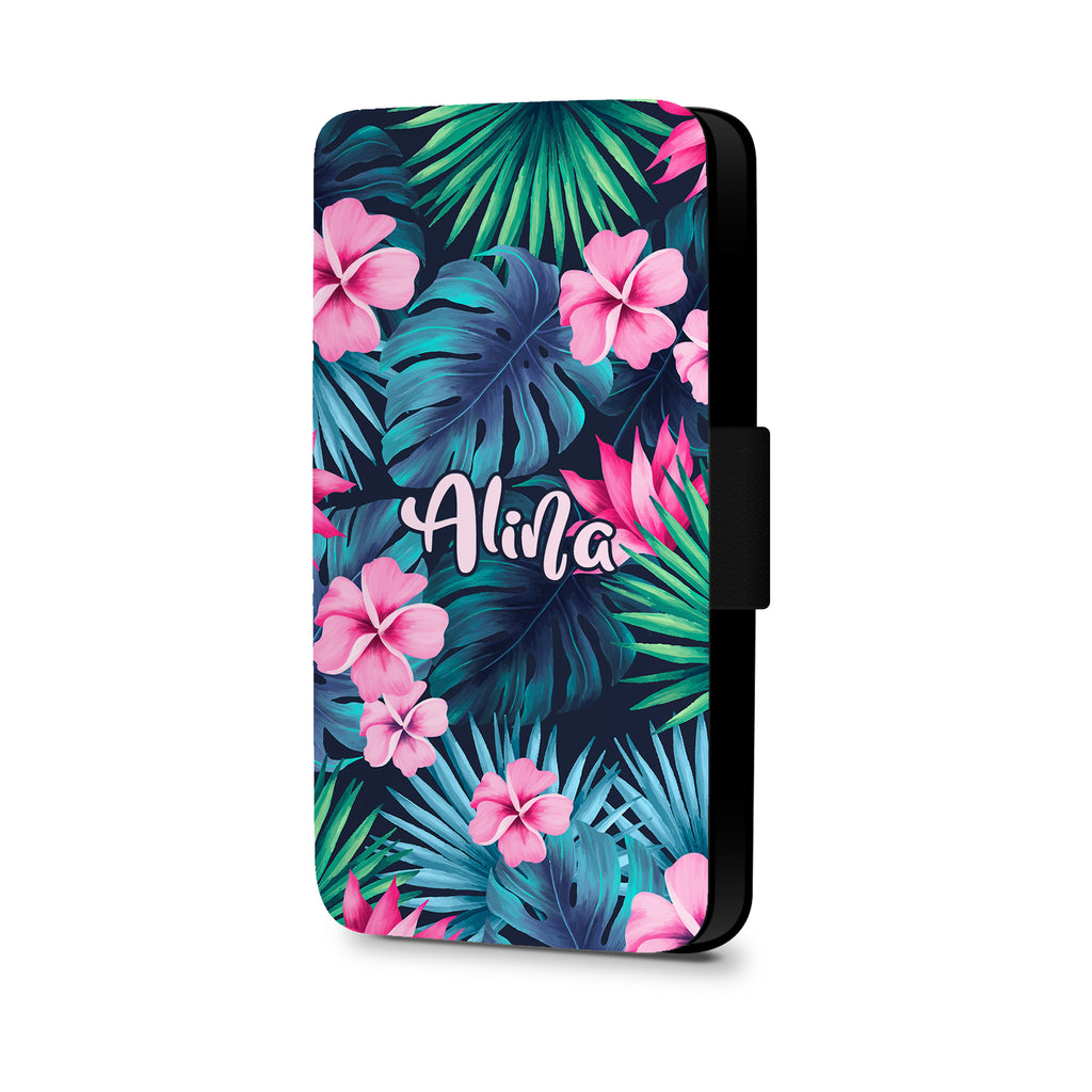Personalised Name Initial Tropical Floral Watercolor Background - Personalised Faux Leather Case - Ai Printing