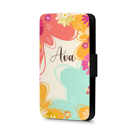 Personalised Name Initial Floral Colorful Artwork Background - Personalised Faux Leather Case - Ai Printing