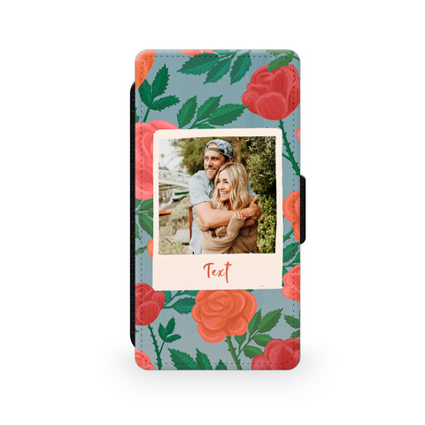 Personalised Photo With Text Couple Floral Background - Personalised Faux Leather Case | Ai Printing - Ai Printing