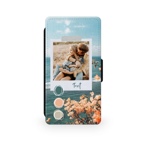 Personalised Photo With Text Couple Polaroid frame Floral - Personalised Faux Leather Case | Ai Printing - Ai Printing