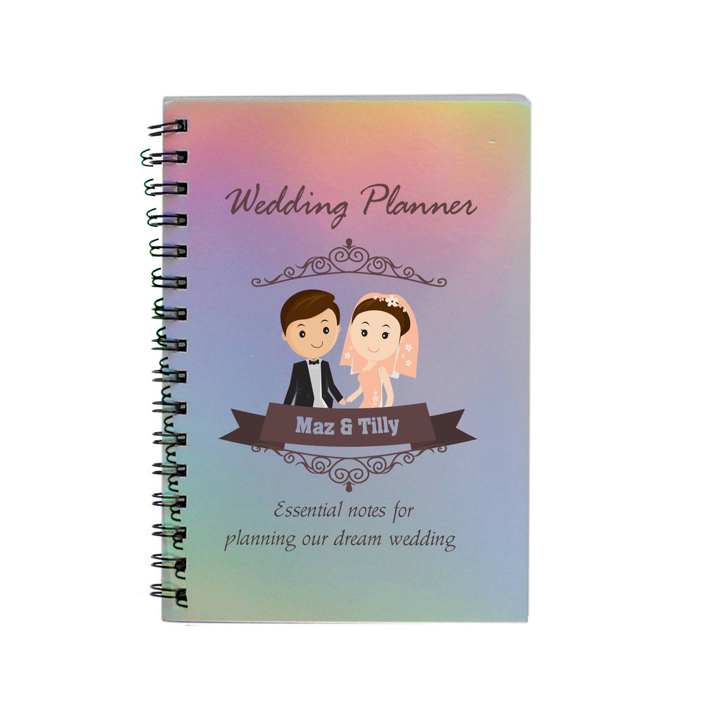 Personalised Wedding Planner Bride to Be Bride A5 Kraft Notebook - Iridescent Foil Rainbow - Ai Printing