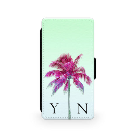 Green Sky & Pink Palm Tree - Faux Leather Case - Ai Printing
