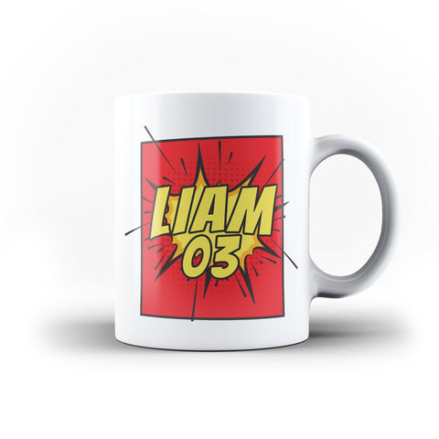 Personalised Name Age Comic Super Hero Mug Birthday Gift - Personalised Mug - Ai Printing