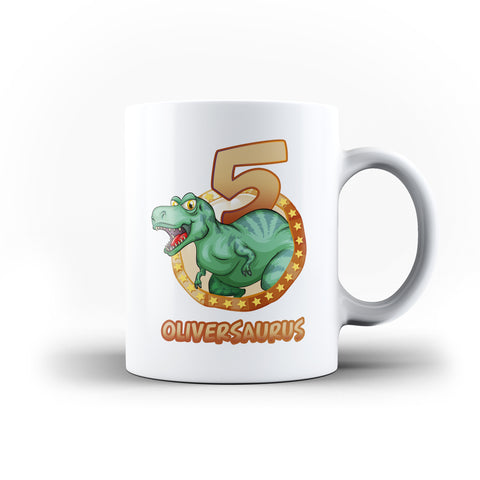 Personalised Name Age Saurus Dinosaur Mug Birthday Gift - Personalised Mug - Ai Printing
