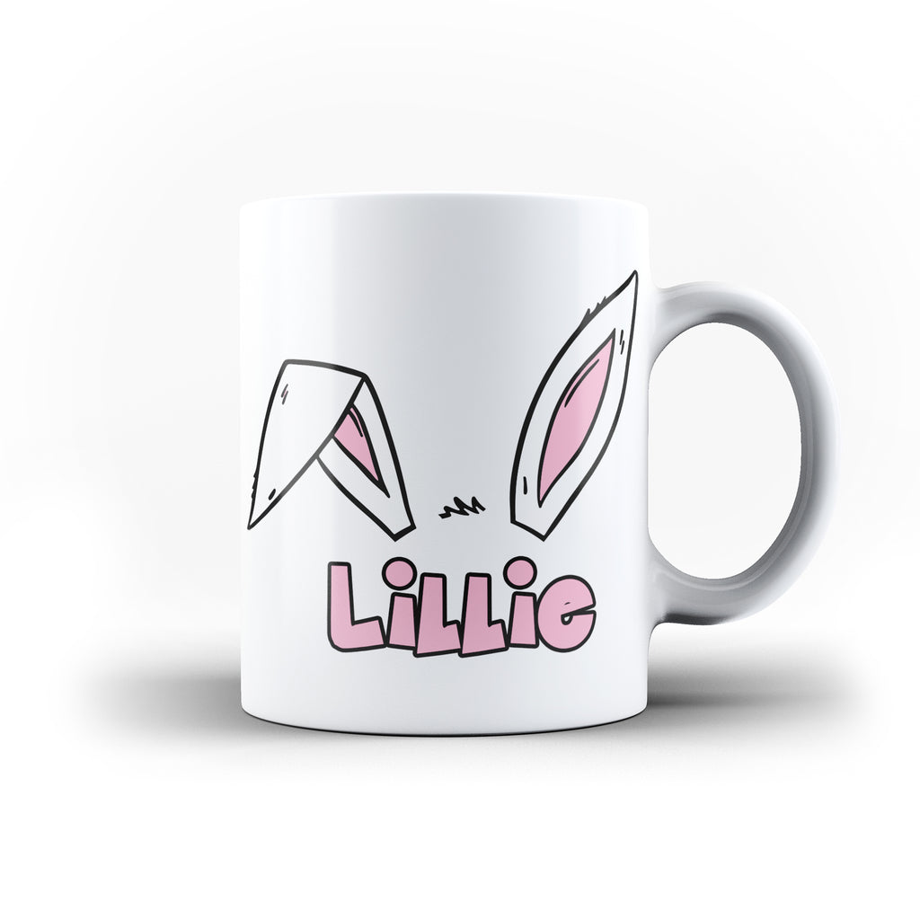 Personalised Name Happy Easter Mug For Kids Bunny Face Rabbit Ears Coffee Mugs