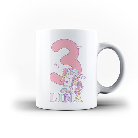 Personalised Name Age Cute Unicorn Mug Birthday Gift - Personalised Mug - Ai Printing