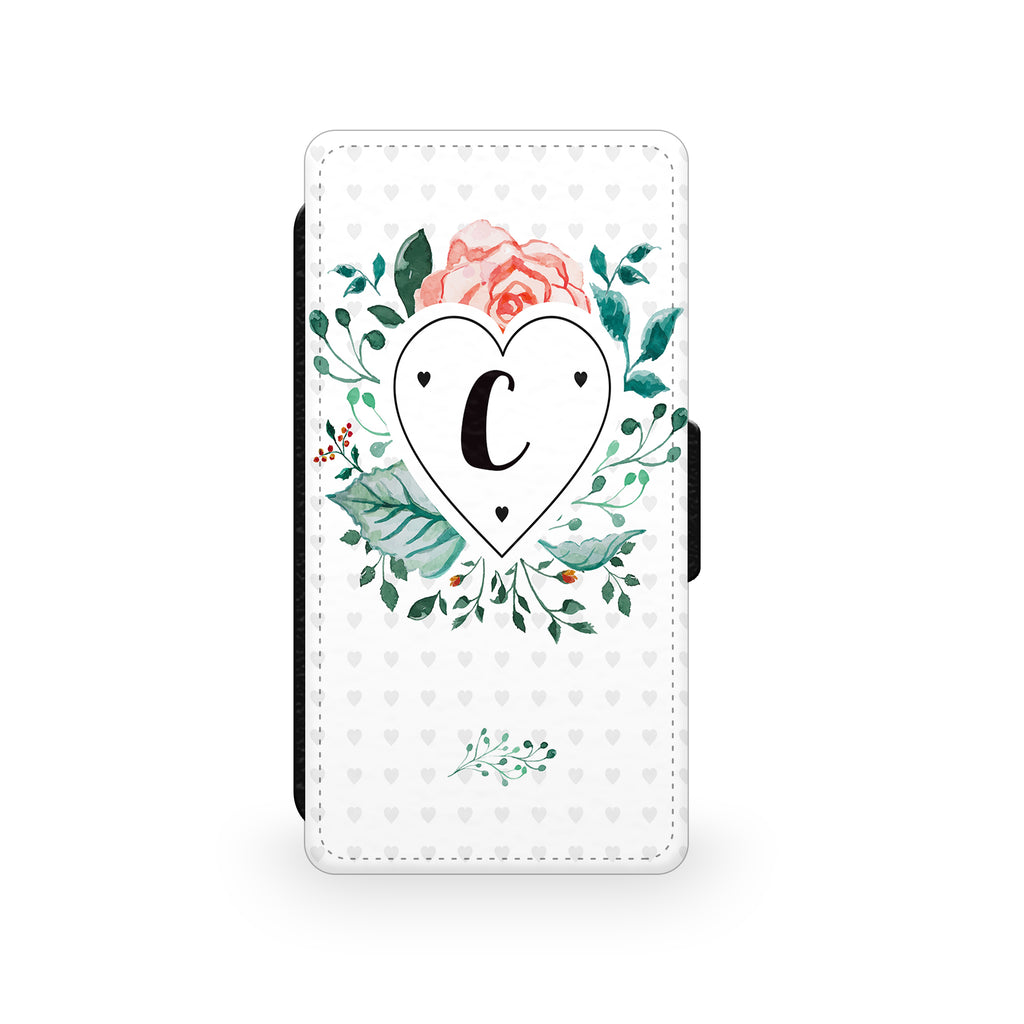 Floral Initial Heart - Faux Leather Case - Ai Printing