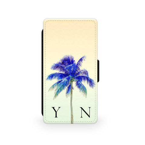 Yellow Sky & Blue Palm Tree - Faux Leather Case - Ai Printing