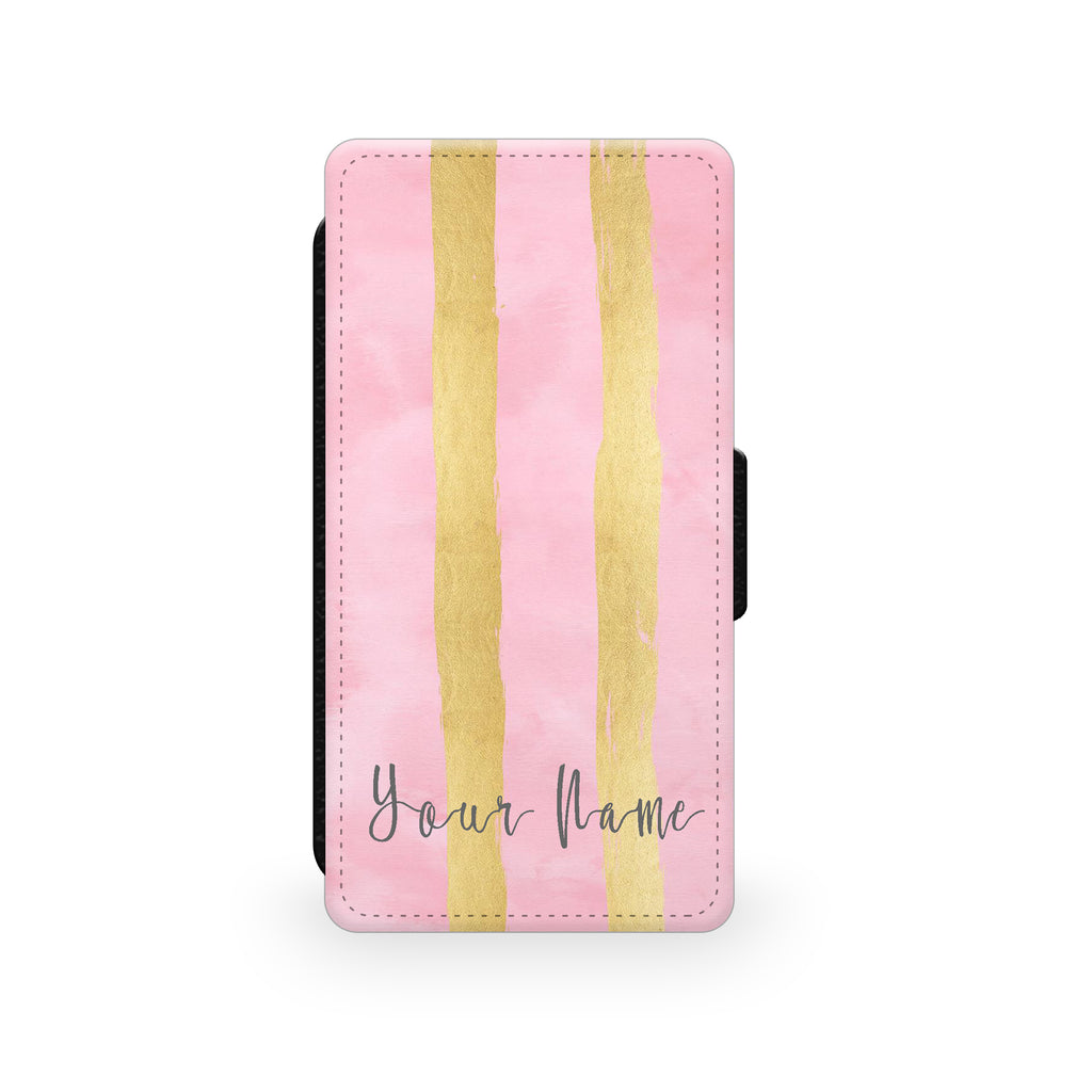 Pink Gold Stripes - Faux Leather Case - Ai Printing