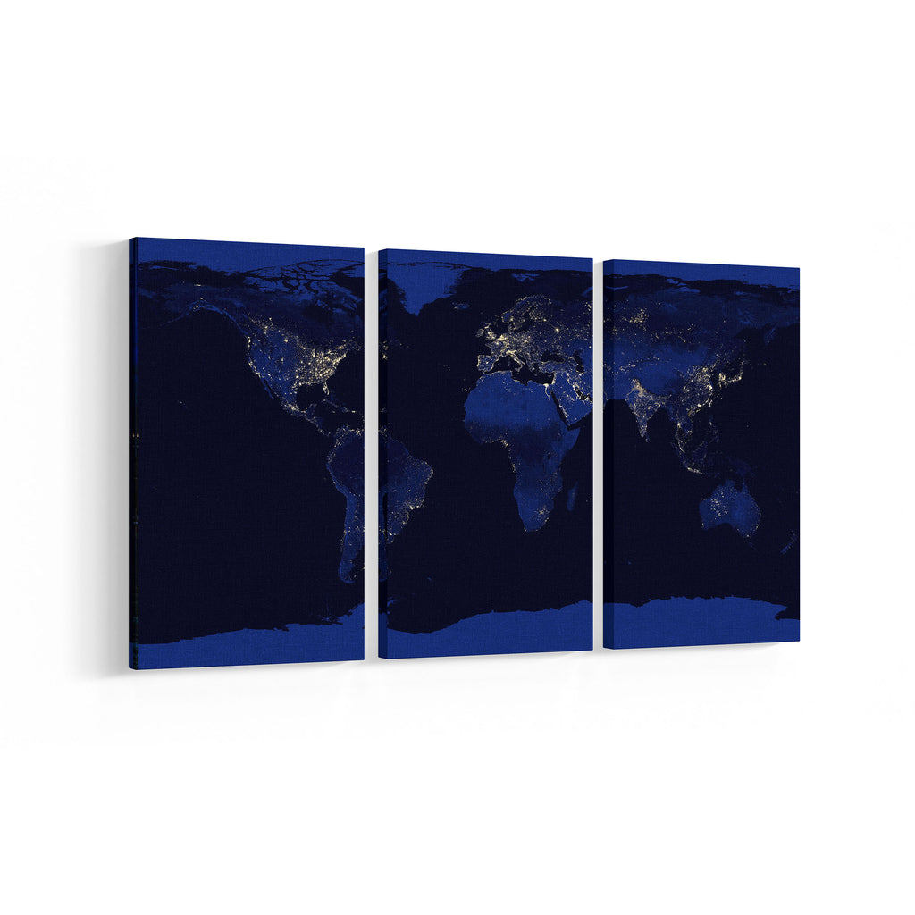 World Map 3 Panel Canvases - Landscape - Ai Printing