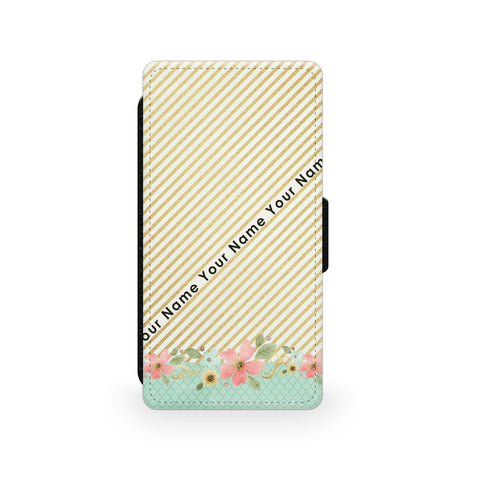 Gold Stripes & Flowers - Faux Leather Case - Ai Printing