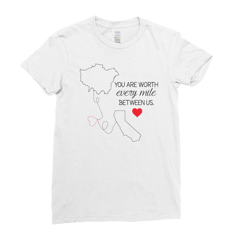 Personalised Couple Location Connecting T Shirt - Valentine's Day T-Shirt - Women - Ai Printing - Ai Printing