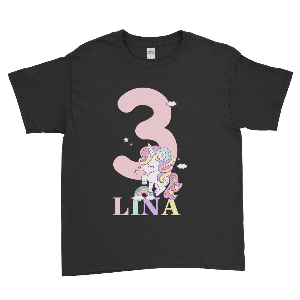 Personalised Name Age Unicorn Cute Birthday Kids T-Shirt - Ai Printing