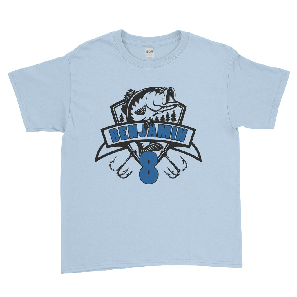 Personalised Name Age Fishing Kid Birthday Kids T-Shirt - Ai Printing