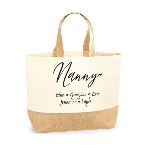 Personalised Name Gift for Nanny Jute Base Tote Bag | Ai Printing - Ai Printing