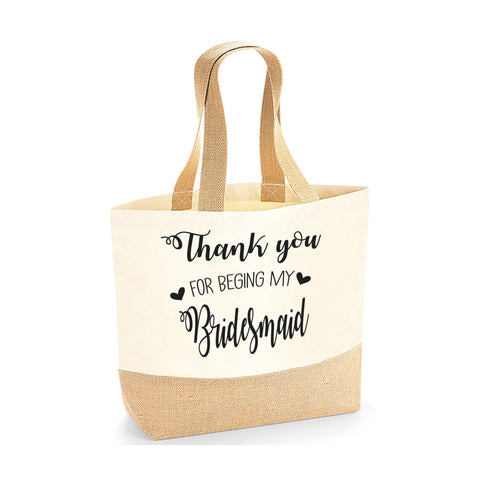 Personalised Thank You Bridesmaid Jute Base Tote Bag | Ai Printing - Ai Printing