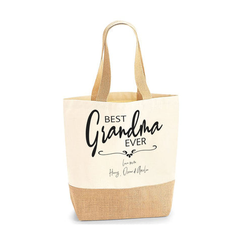 Personalised Name Best Grandma Ever Jute Base Tote Bag | Ai Printing - Ai Printing