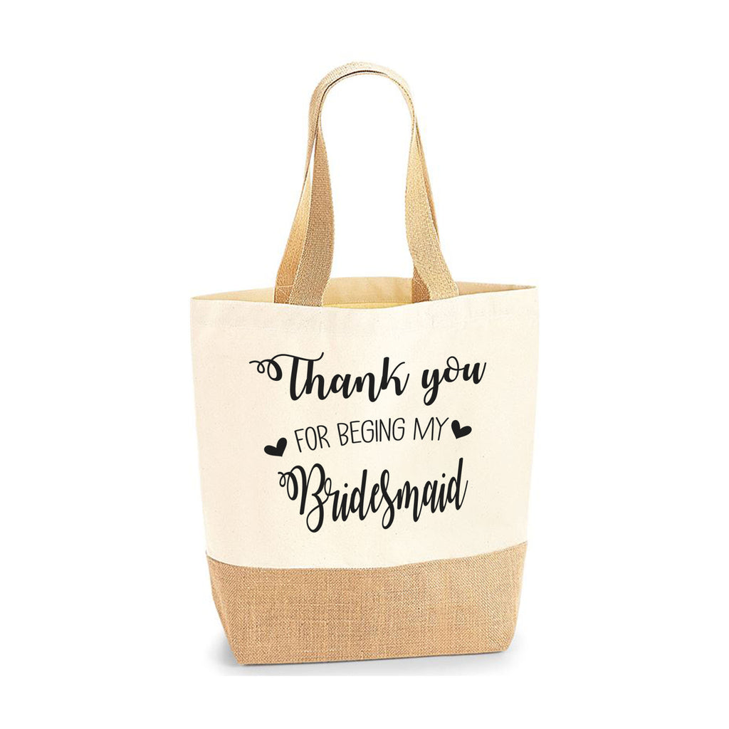 Personalised Thank You Bridesmaid Jute Base Tote Bag | Ai Printing - Ai Printing