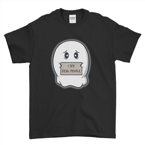 Cute Boo I See Real People Halloween Night Screaming Funny Mens T-Shirt
