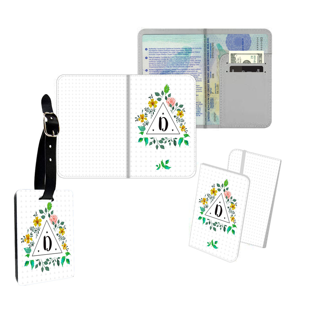 Personalised Name Passport Slim Cover Holder Luggage Tag Floral Initial Triangle - Ai Printing