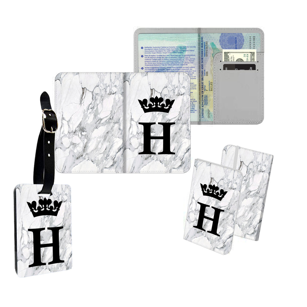 Personalised Name Passport Slim Cover Holder Luggage Tag Cute Initial Queen Grey Marble - Ai Printing