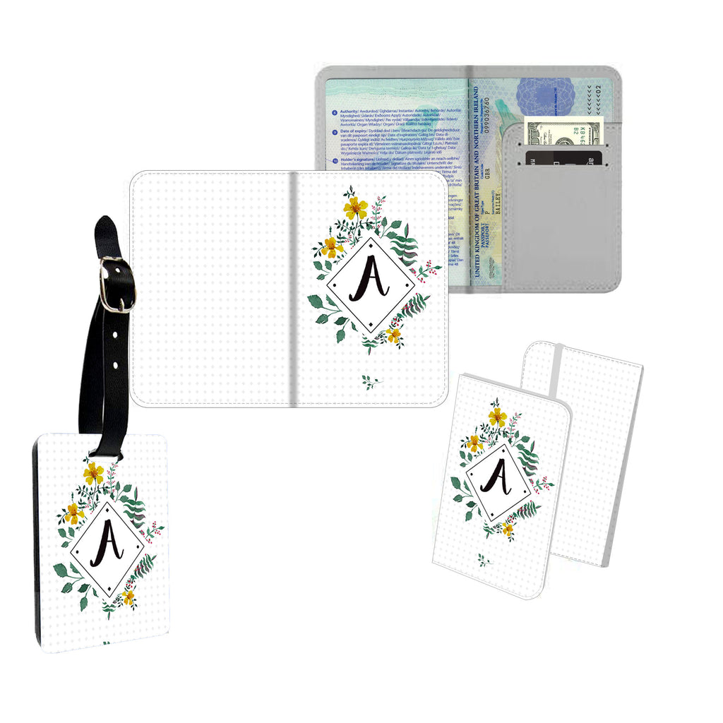 Personalised Name Passport Slim Cover Holder Luggage Tag Floral Initial Diamond - Ai Printing