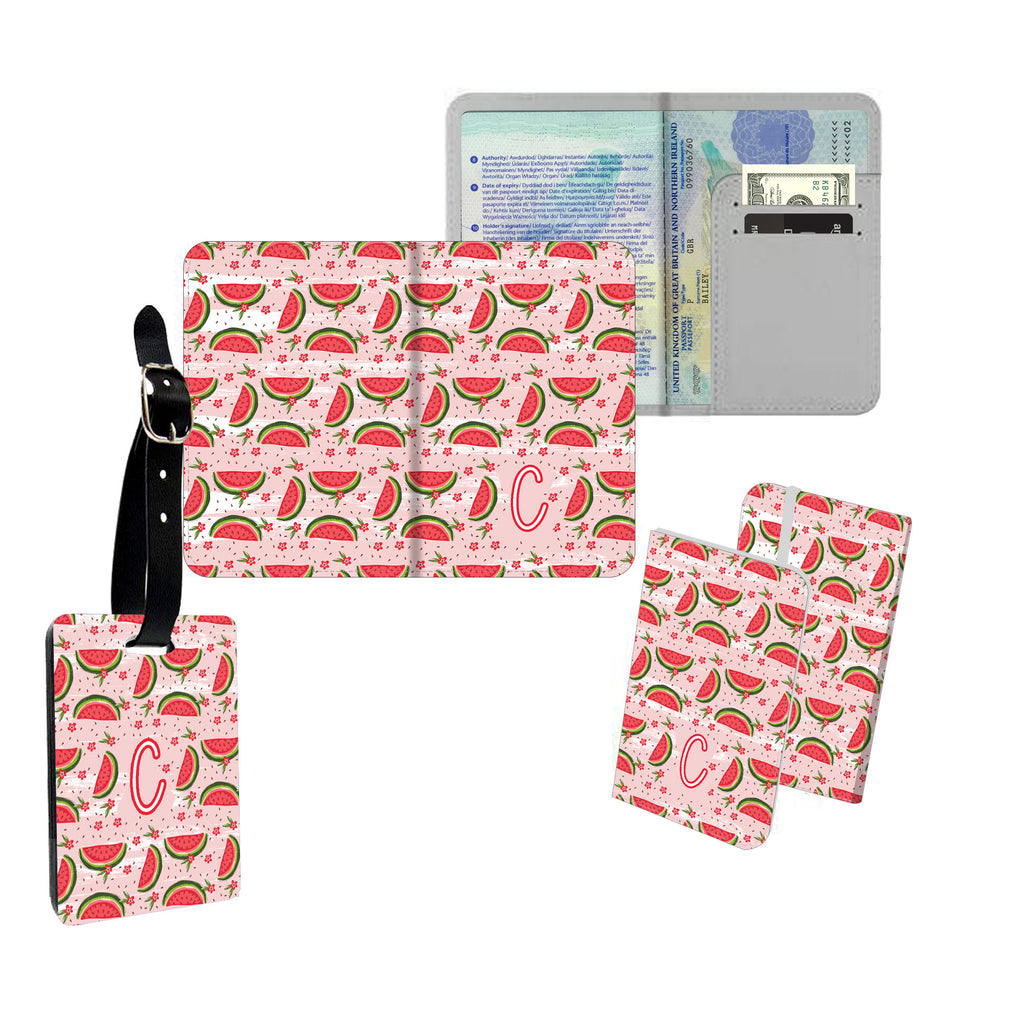 Personalised Name Passport Slim Cover Holder Luggage Tag Watermelon Pattern - Ai Printing