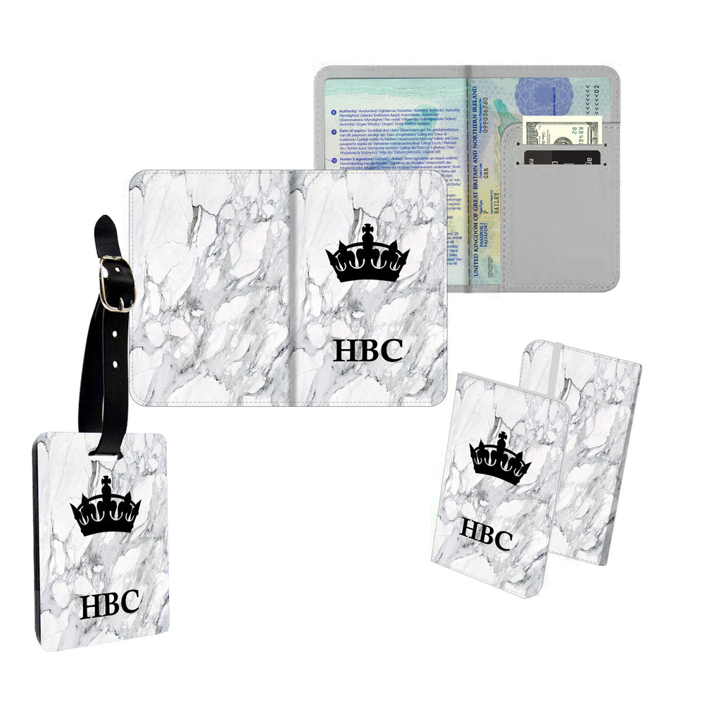 Personalised Name Passport Slim Cover Holder Luggage Tag Initial King Grey Marble - Ai Printing