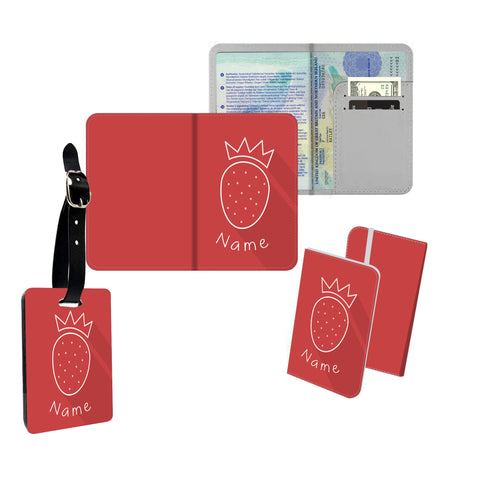 Personalised Name Passport Slim Cover Holder Luggage Tag Strawberry Crown - Ai Printing