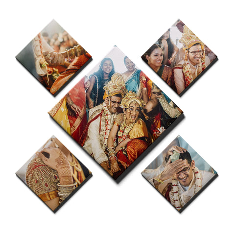 5 Panel Personalised Wedding Canvases - Collage Style Square Diamond - Dynamic Sized | Ai Printing