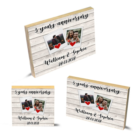 Personalised photo and couple name Anniversary gift - Wooden Block