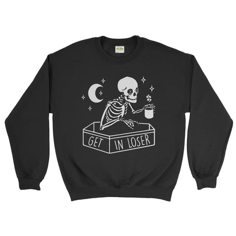 Get In Loser Skeleton Coffee Halloween Funny Screaming Unisex - Sweatshirt