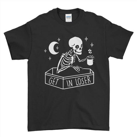 Get In Loser Skelton Coffee Halloween Mens T-Shirt | Ai Printing
