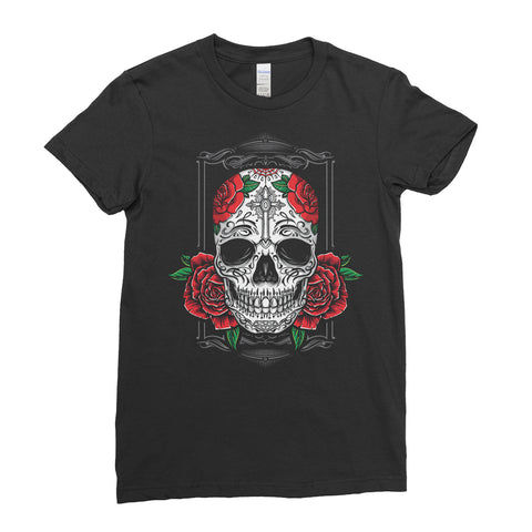 Skull Red Rose Gothic Skeleton Halloween  - Women T-shirt | Ai Printing
