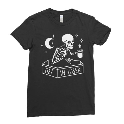 Get In Loser Skelton Coffee Halloween- Women T-shirt  | Ai Printing