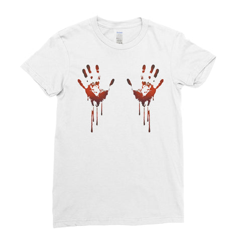 Halloween Scary Bloody Hands Funny - Women T-shirt halloween shirt ideas,halloween funny,halloween t shirt designs,halloween apparel,scary T- shirts,halloween horror shirts)