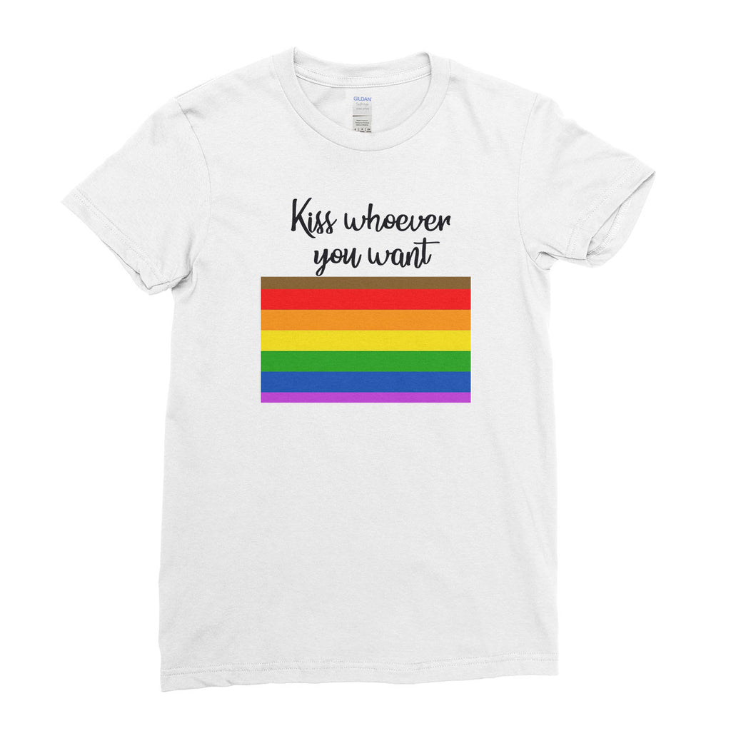 Kiss whoever you want LGBT Gay Pride Lesbian Rainbow Awesome Funny Cool - T-shirt - Womens - Ai Printing