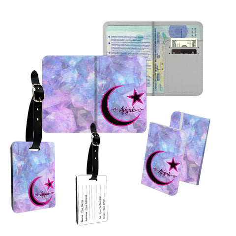 Personalised Name Marble Arabic Calligraphy Muslim Islam Cover Holder Luggage Tag Travel Set - Ai Printing