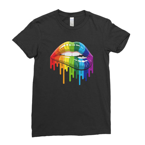 Rainbow lips T shirt LGBT Gay Pride Lesbian Rainbow Awesome Funny Cool - T-shirt - Womens - Ai Printing