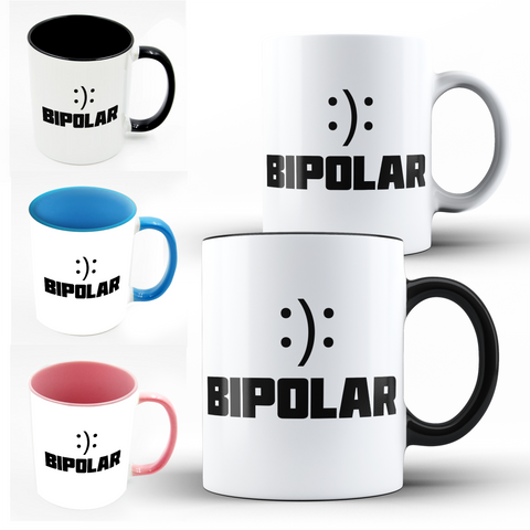 Bipolar Funny Face Funny White Mug And Inner Handle Mug