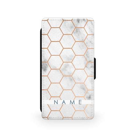 Marble & Gold Geometric Hexagon - Faux Leather Case - Ai Printing